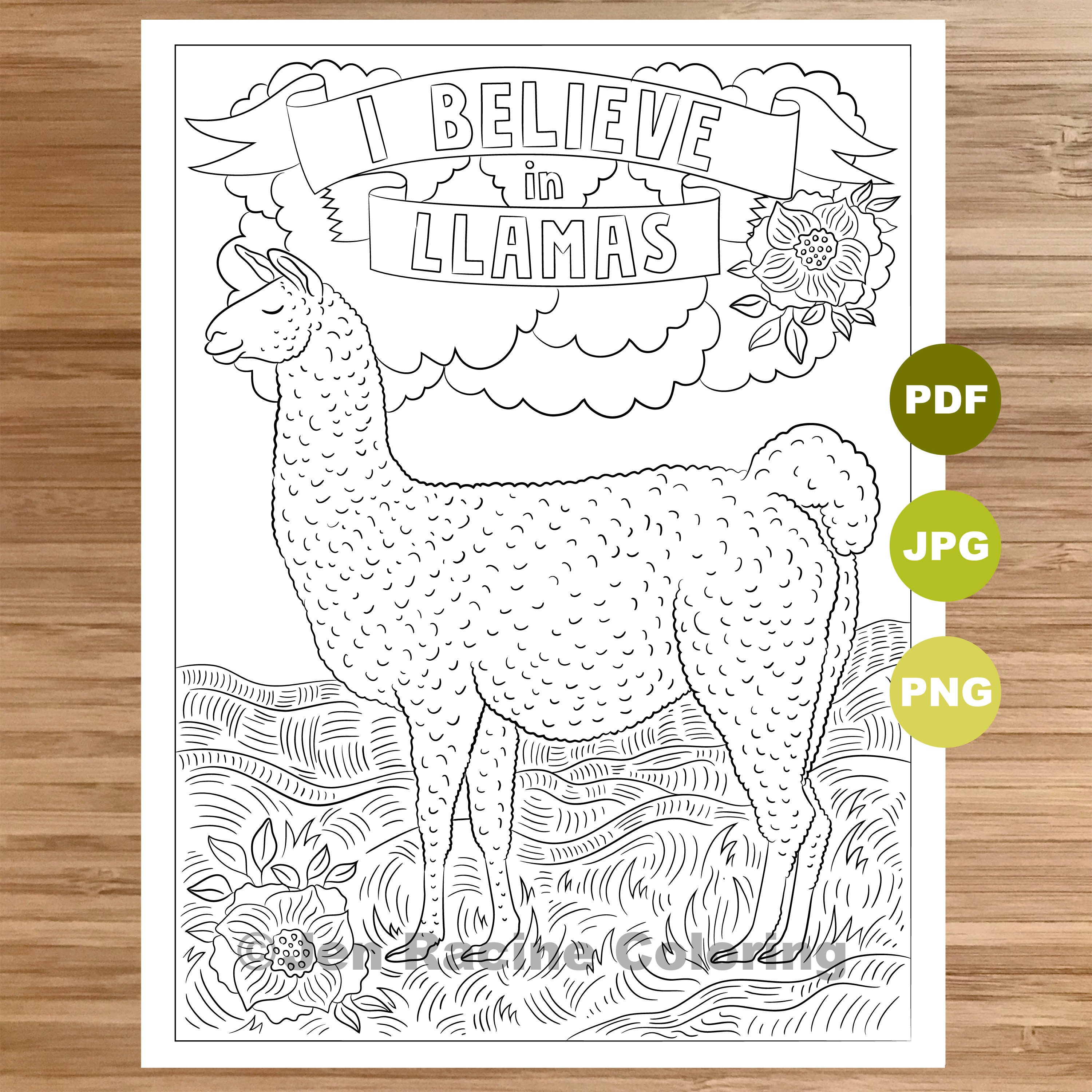 i believe in llamas coloring page llama art coloring book etsy