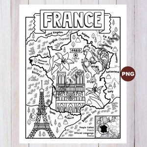 Página para colorear de Francia, geografía de Europa, página para colorear con descarga digital
