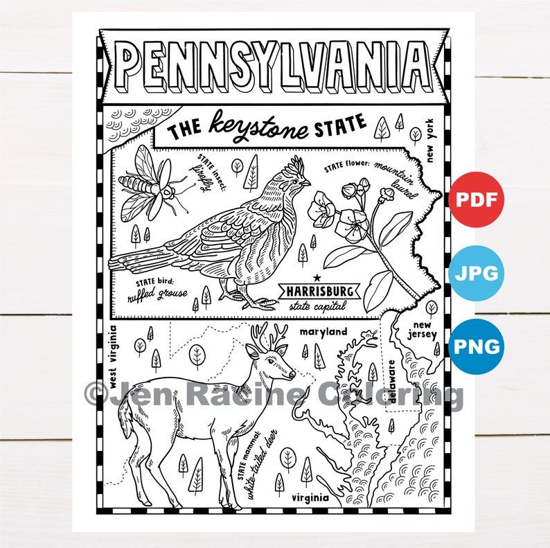 Pennsylvania Coloring Page United States State Map - Etsy