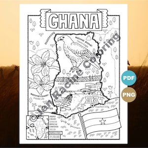 Ghana Coloring Page, Geography of Africa, Digital Download Coloring Page