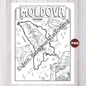 Disegno da colorare di Moldavia, Geografia dell'Europa, Da colorare di Download digitale