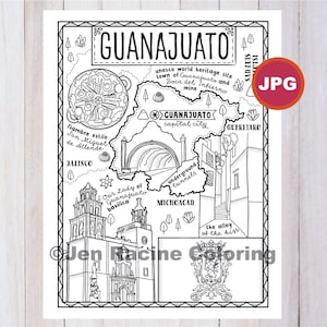 Página para colorear de Guanajuato, Estado de México, Estados de México, Bandera, Comida, Monumentos, Página para colorear, Descarga JPG