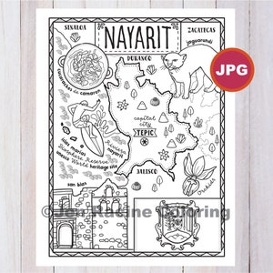 Página para colorear de Nayarit, Estado de México, Estados de México, Bandera, Alimentos, Monumentos, Página para colorear, Descarga JPG