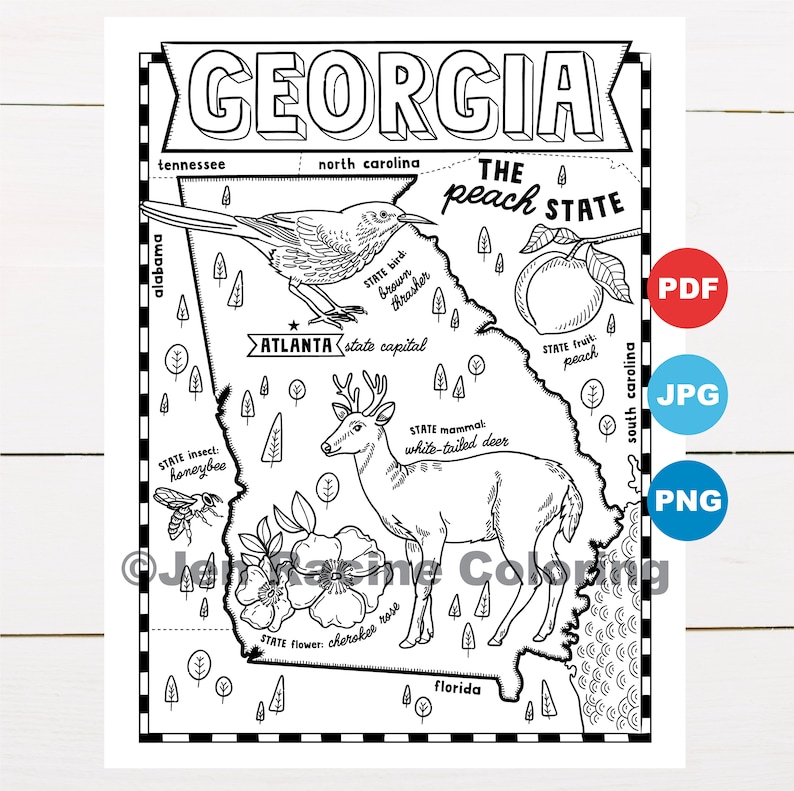 Coloring Page United States State Map Wildlife Etsy France