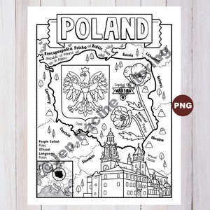 Polen Malvorlage, Geographie Europas, digitaler Download Malseite