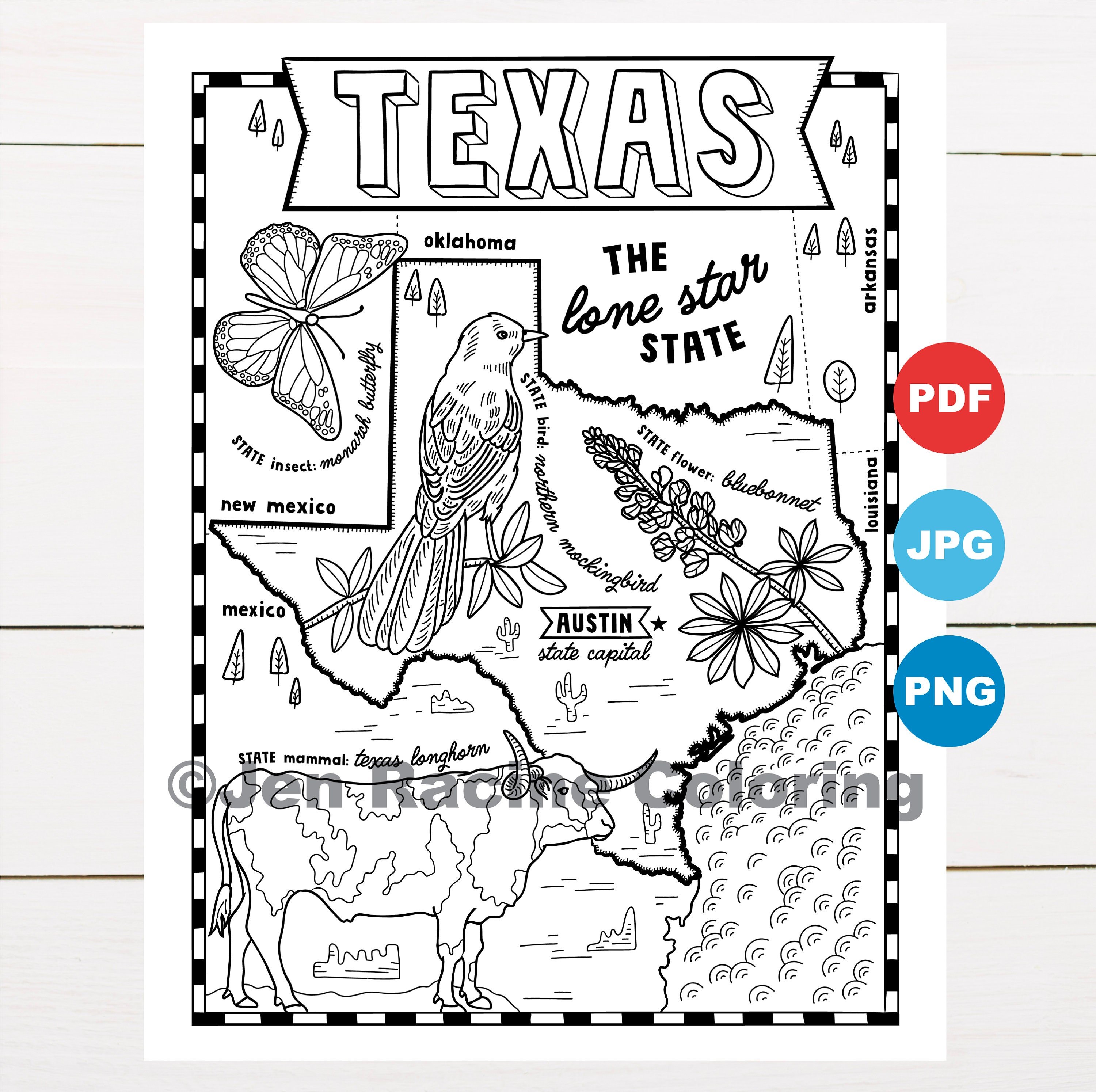 Texas Coloring Pages State Symbols