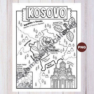 Disegno da colorare di Kosovo, Geografia dell'Europa, Da colorare di Download digitale