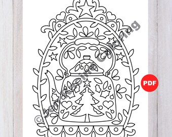 Coloriage de Noël scandinave, théière