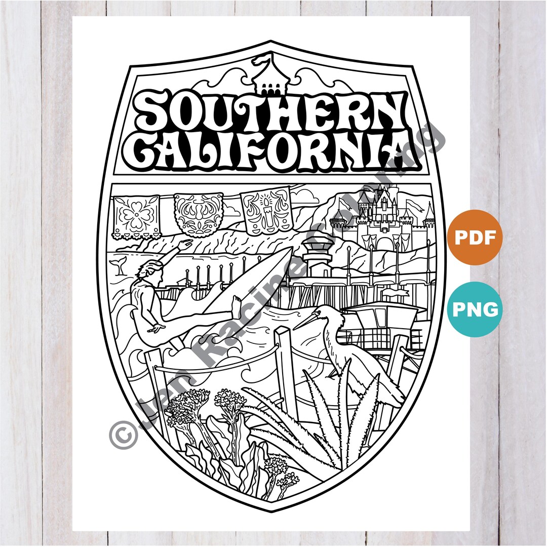 Southern California, California Coloring Page, Digital Download ...