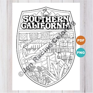 Southern California, California Coloring Page, Digital Download Coloring Page