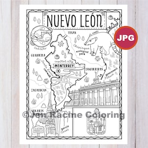 Página para colorear del estado de Nuevo León, Estado de México, Estados de México, Bandera, Comida, Monumentos, Página para colorear, Descarga JPG