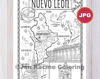 Nuevo Leon State Coloring Page, Mexico State, Estados de Mexico, Flag, Food, Monuments, Coloring Page, JPG Download