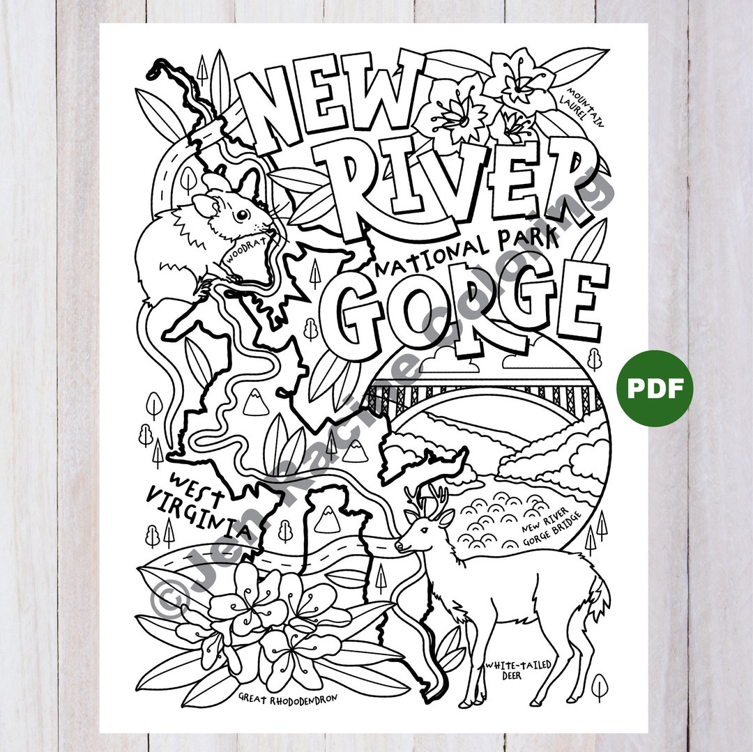 New River Gorge National Park Coloring Page - Etsy