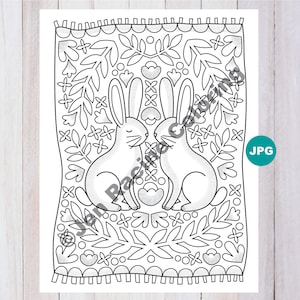 Lagom Coloring Page, Bunny Blanket, Scandinavian, JPG Coloring Page