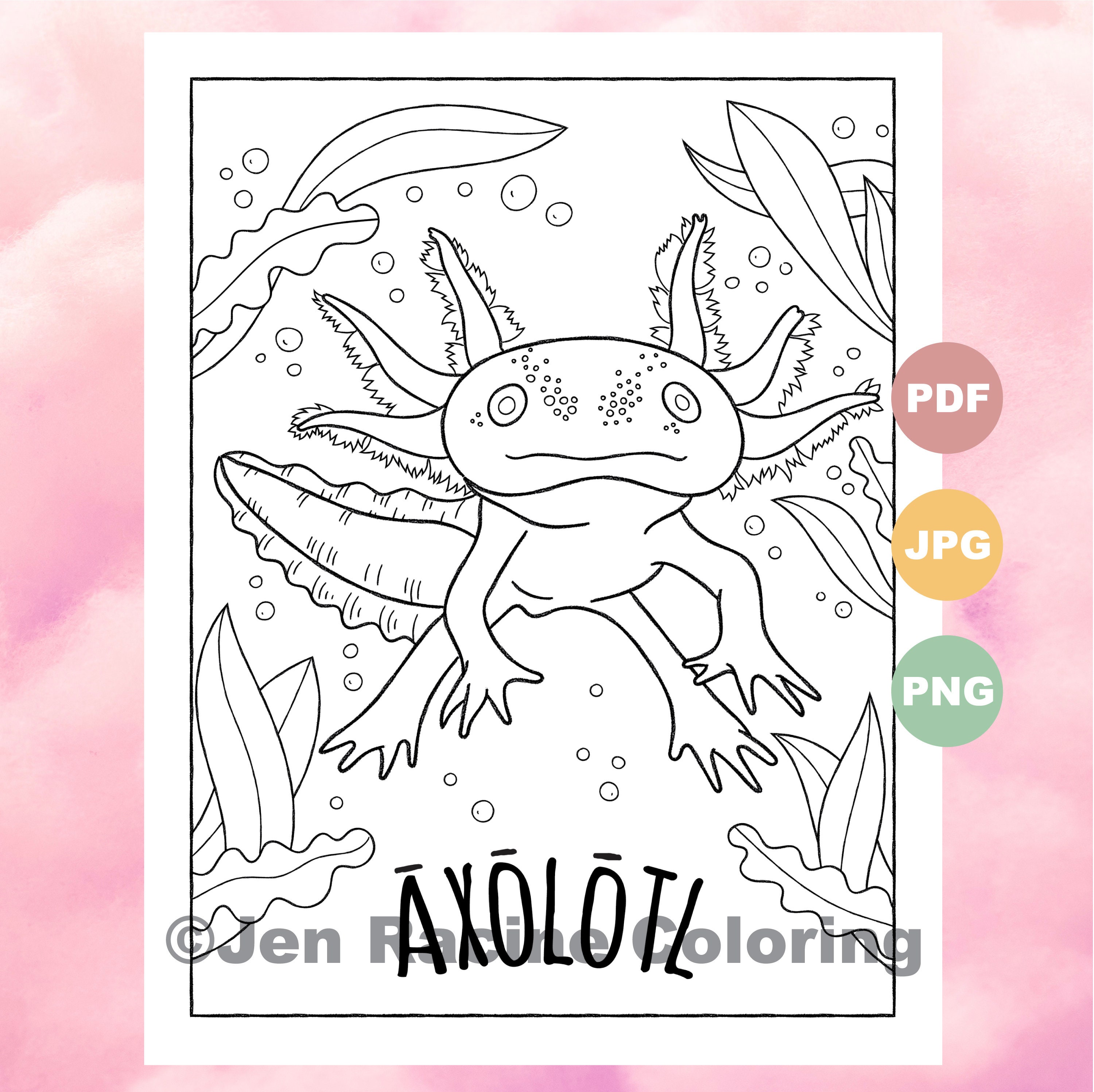Axolotl Uncommonly Cute Animal Coloring Page | Etsy
