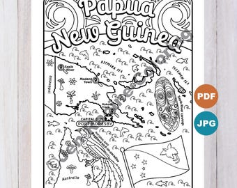Papua New Guinea map, Geography of Oceania (Digital Download)