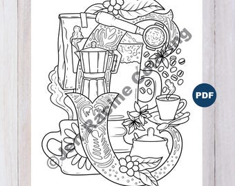 C is for Coffee Coloring Page, Lettering Artwork (PDF)