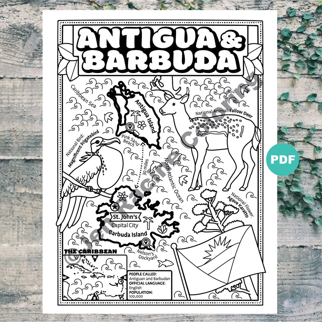 Antigua & Barbuda Coloring Page, Geography of the Caribbean, Digital ...