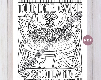 Dundee Cake Coloring Page, Scottish Cake Art (Digital Download)