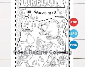 Oregon Coloring Page, United States, State Map, Wildlife, State Symbols, Flowers, Coloring Pages