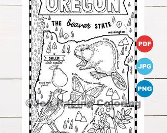 Oregon Coloring Page, United States, State Map, Wildlife, State Symbols, Flowers, Coloring Pages