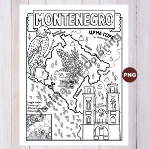 Disegno da colorare di Montenegro, Geografia dell'Europa, Da colorare di Download digitale