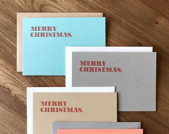 Assorted Colors Letterpress Merry Christmas Note Card, Gift Card Pack