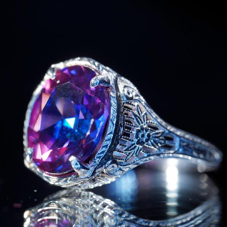 in Vintage Style 925 Silver 12x10 Purple Passion Mystic Topaz