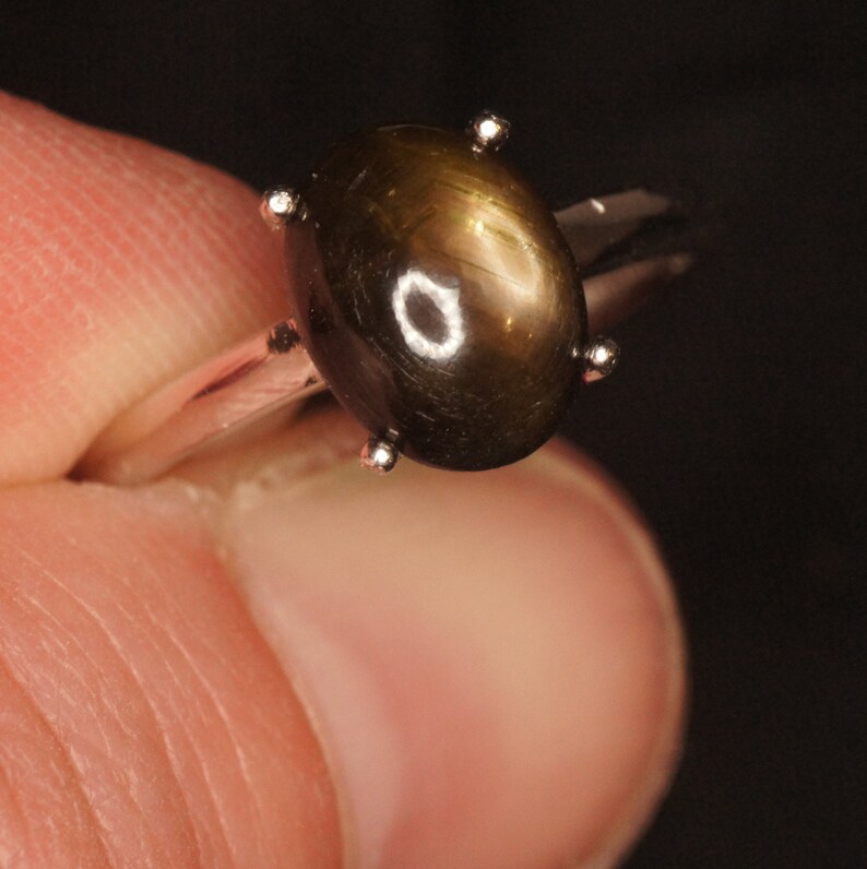 Brown Star Sapphire Solitaire Ring Silver Adjustable Size