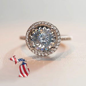 4 Carat Silver Gray Moissanite Halo Ring: Sterling Silver CZ Accents