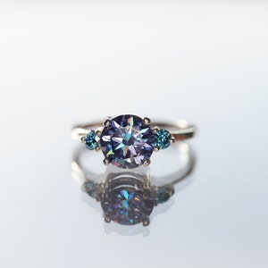 Royal Blue GRA Certified Moissanite Accented Solitaire Ring, in 925 Sterling Silver, or 14k Yellow Gold