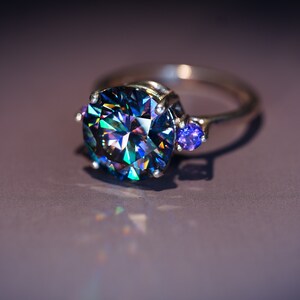 5 Carat Mystic Purple/Green Moissanite, with Alexandrite Accents in 925 Sterling Silver