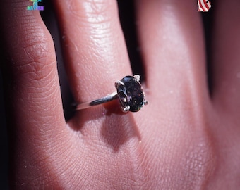 Oval Cut Black Fire Moissanite Ring, 925 Sterling Silver