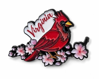 Virginia Cardinal Enamel Pin - Bird Pin – State Bird of Virginia – Virginia is for Lovers State Collection Pin/ Cherry Blossom Enamel Pin