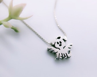 Sterling Silver Pet Memorial Necklace: Angel Dog Charm