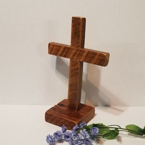 Beautiful Christian Cross Crafted from Barn Wood on  Barn Wood Base/Freestanding Cross/Symbol Of Jesus Christ Love for Us All/Approx. 10 x 6