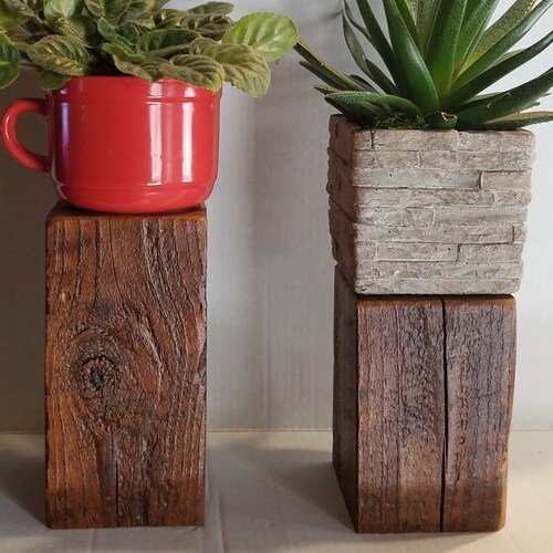 Barn Wood Block Plant Stand/barn Wood Candle Holder/ Barn Wood Etsy