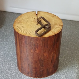 Door Stop/ 90 Year Old Tier Poles from the Barn Re Purposed into a Beautiful Door Stop/Rustic 2 Link Chain Handle/5 x 4.3/ Log Door Stop