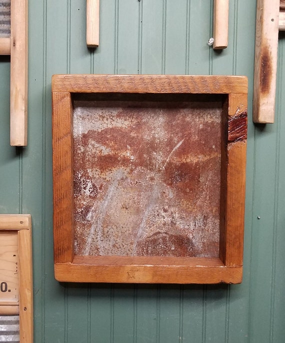 Beautiful Small, Barn Wood, Shadow Box Frame with Unique Barn Tin Background/Approx. Interior  10 x 10 x 2