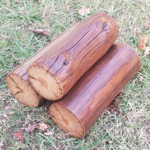 Barn Wood Tier Pole Logs/Vintage Barn Logs/Set of (3) Decorative Barn Logs/Rustic Yule Logs/Holiday Logs/Approx. 11 x 3-4.5/Clear Finish/Raw