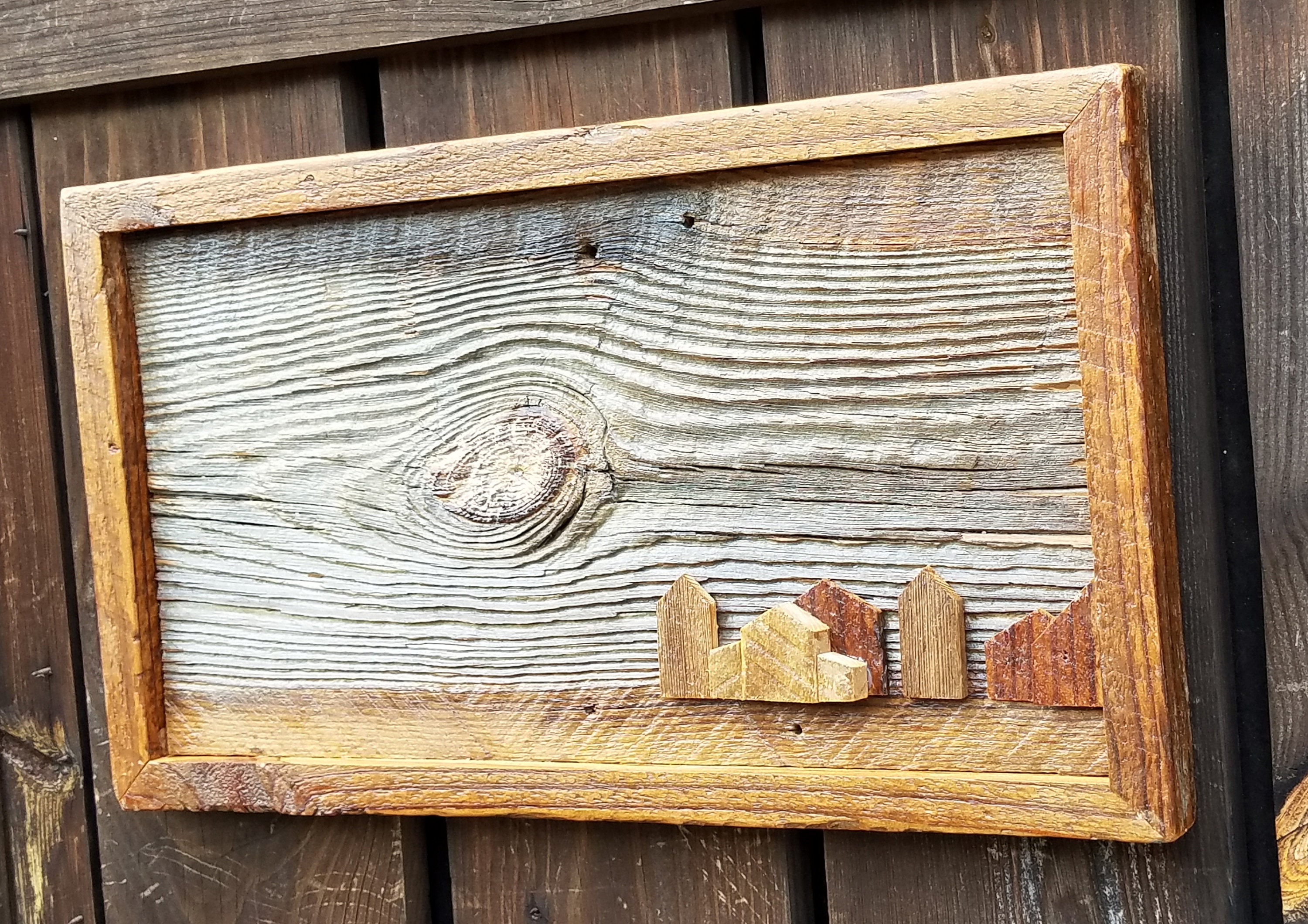Barn Wood Art the Village/3d Art Created From Etsy