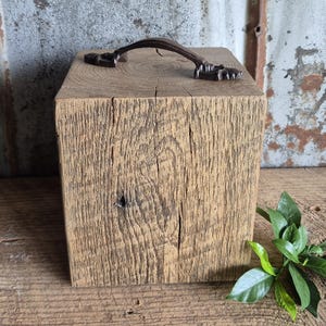 Rustic, Rare, Oak Barn Wood Doorstop/100 + Years Oak Barn Wood Beam Re Purposed into 7 Lbs. Doorstop/With Metal Handle/Approx. 7 x 6 x 5.5