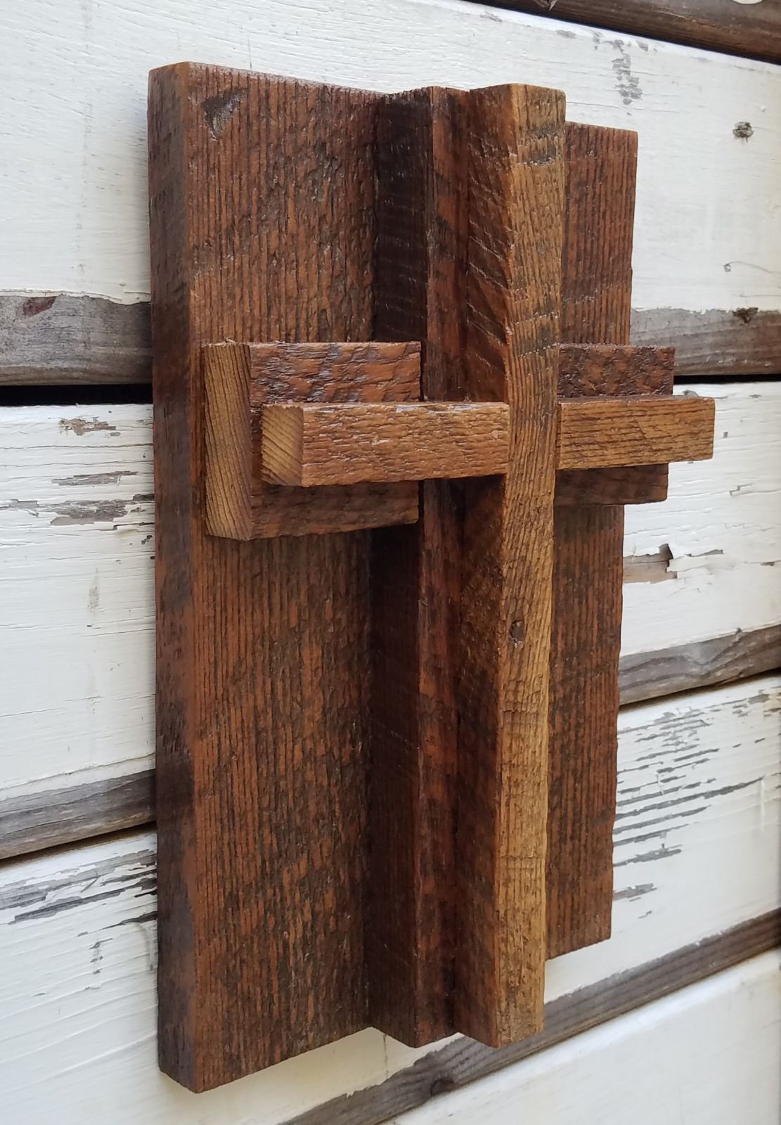 BarnwoodUSA Rustic Christian 15 in. x 12 in. Smoky Black Reclaimed Old Wooden Cross
