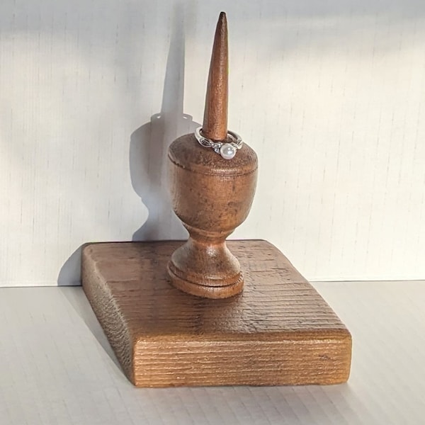 Beautiful Ring Holder, Lovely Repurposed Antique Wood Finial on Authentic Barn Wood/Ring Holder/ Bracelet Holder/Jewelry Stand/Approx. 7 x 4