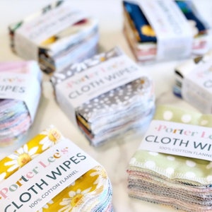 12 Reusable Cloth Wipes--Assorted Prints--Porter Lee&#39;s