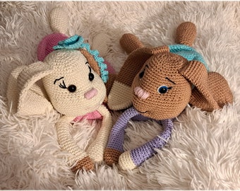 Comforter bunnies Tilda and Max - PDF crochet instructions in German and English