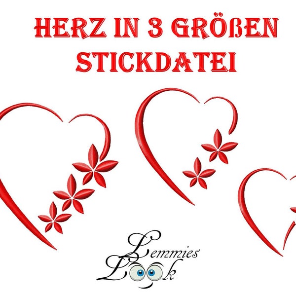 Stickdatei Herz in 3 Größen für den 10x10 Rahmen