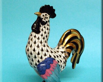 HEREND Cocky Rooster 15014 - Black Fishnet 4-1/4" - Farmyard Collection