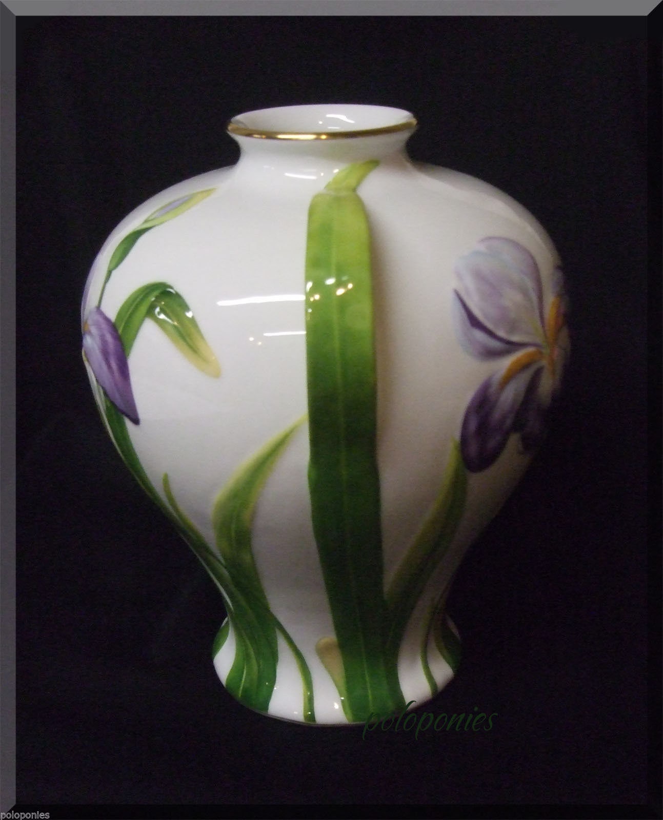 HEREND Large Vase With Handles 7455 Embossed Irises and Leaves Etsy