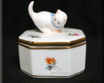 HEREND Cat Box 6074 Octagonal - Mille Fleur Pattern - Etsy